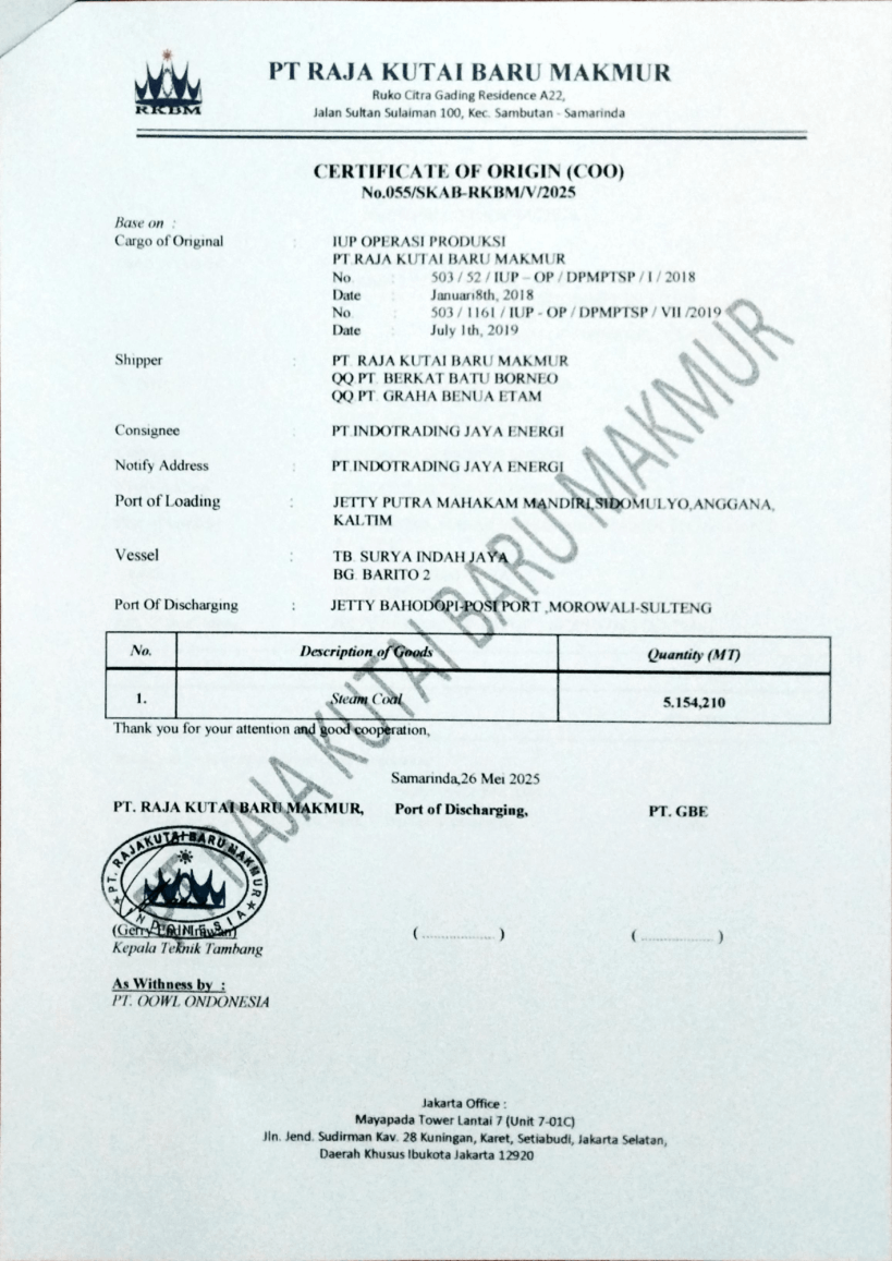 CERTIFICATE OF ORIGIN 02 - PT INDOTRADING JAYA ENERGI
